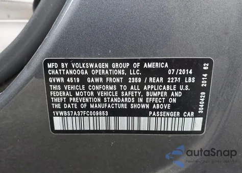 2015 Volkswagen Passat 1.8T Se из США, поврежденный, VIN 1VWBS7A37FC009853